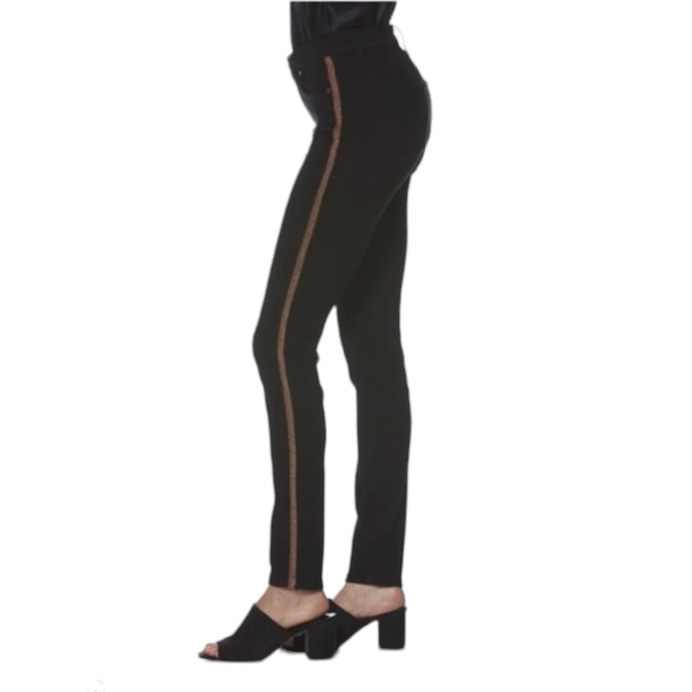 Paige Hoxton Ankle-Black Shadow Metallic Tux Stripe Jeans NWT (B)